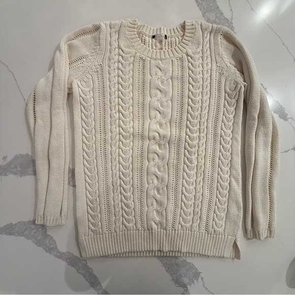 Talbots Women’s Pointelle Cable Knit Cotton Chunky Sweater Ivory WM’s Small NWOT - Picture 8 of 14